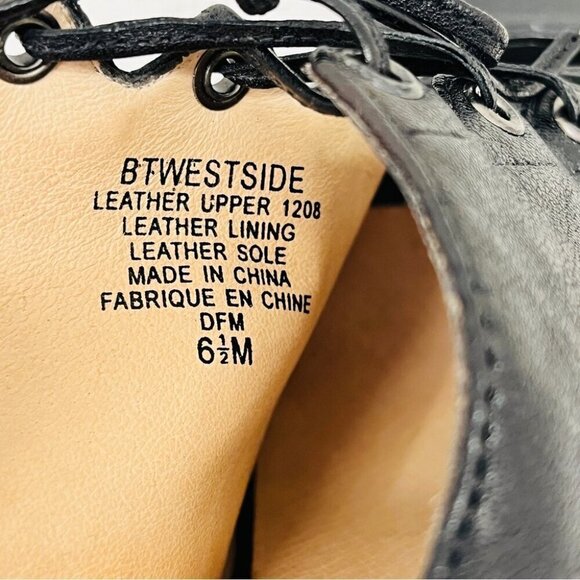 Boutique 9 Lace Up Heels Wood Block Wedge Black Leather Boho Peep Toe Sz 6.5  M - Picture 11 of 14